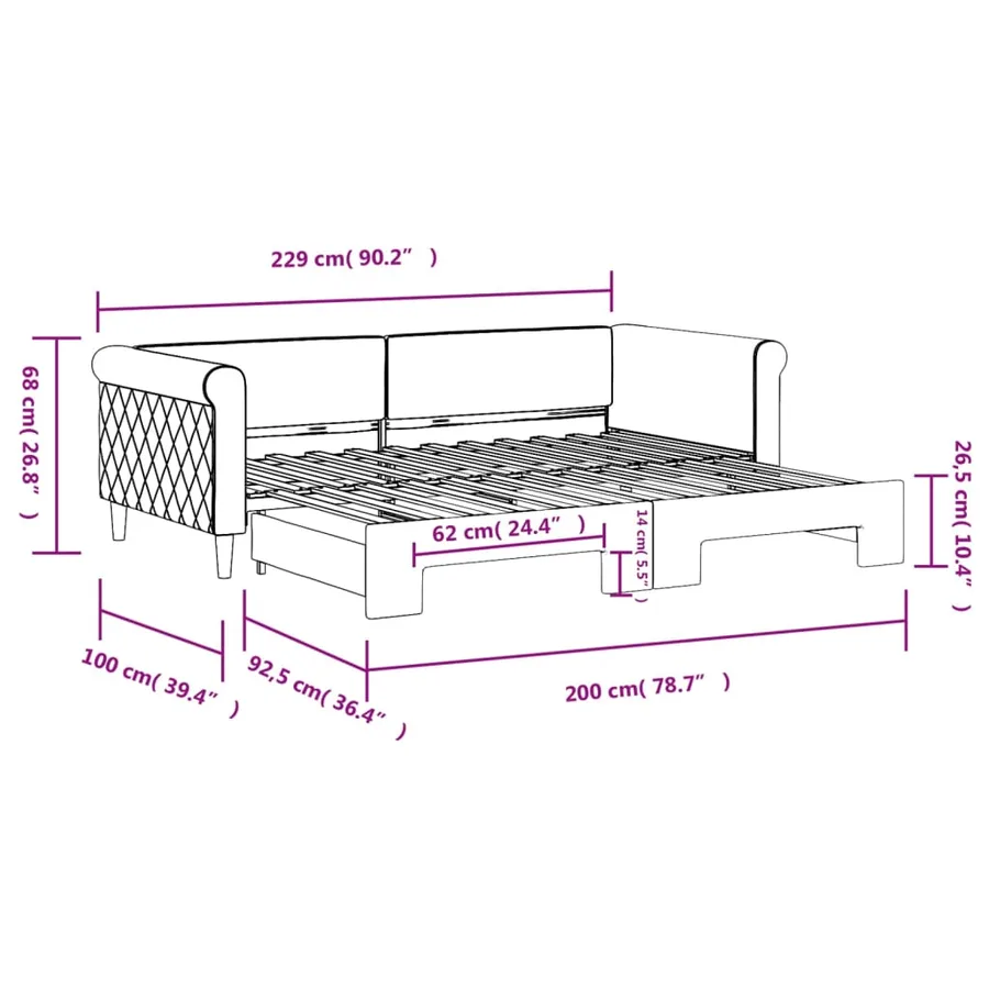 Lit de jour avec gigogne sans matelas noir 90x200 cm - 11
