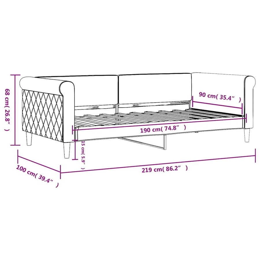 Lit de repos sans matelas noir 90x190 cm velours - 8