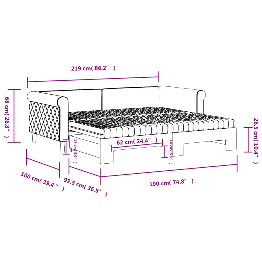 Lit de jour avec gigogne et matelas noir 90x190 cm velours - 12