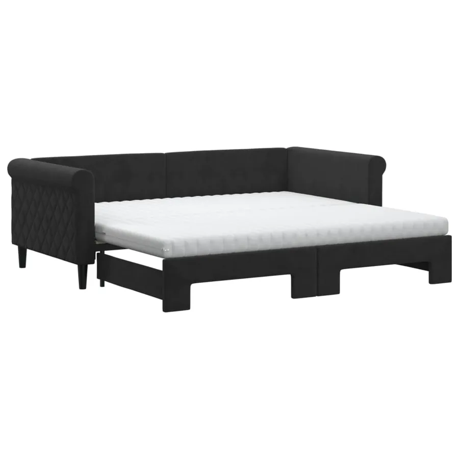 Lit de jour avec gigogne et matelas noir 90x190 cm velours - 2