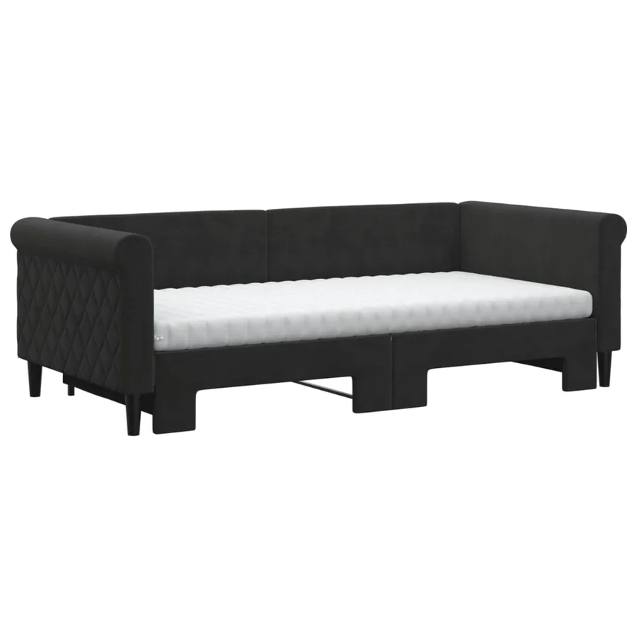 Lit de jour avec gigogne et matelas noir 90x190 cm velours - 3