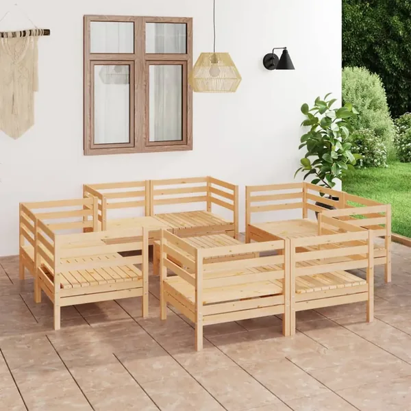 Salon de jardin 9 pcs Bois de pin massif