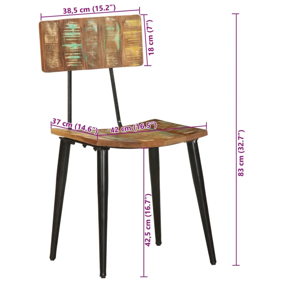 Chaises à manger lot de 2 bois de récupération solide - 11