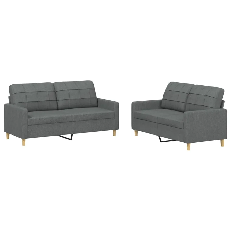 Ensemble de canapés 2 pcs avec coussins Gris foncé Tissu - 2