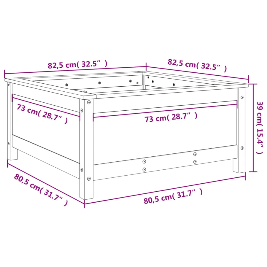 Jardinière gris 82,5x82,5x39 cm bois massif de pin - 9
