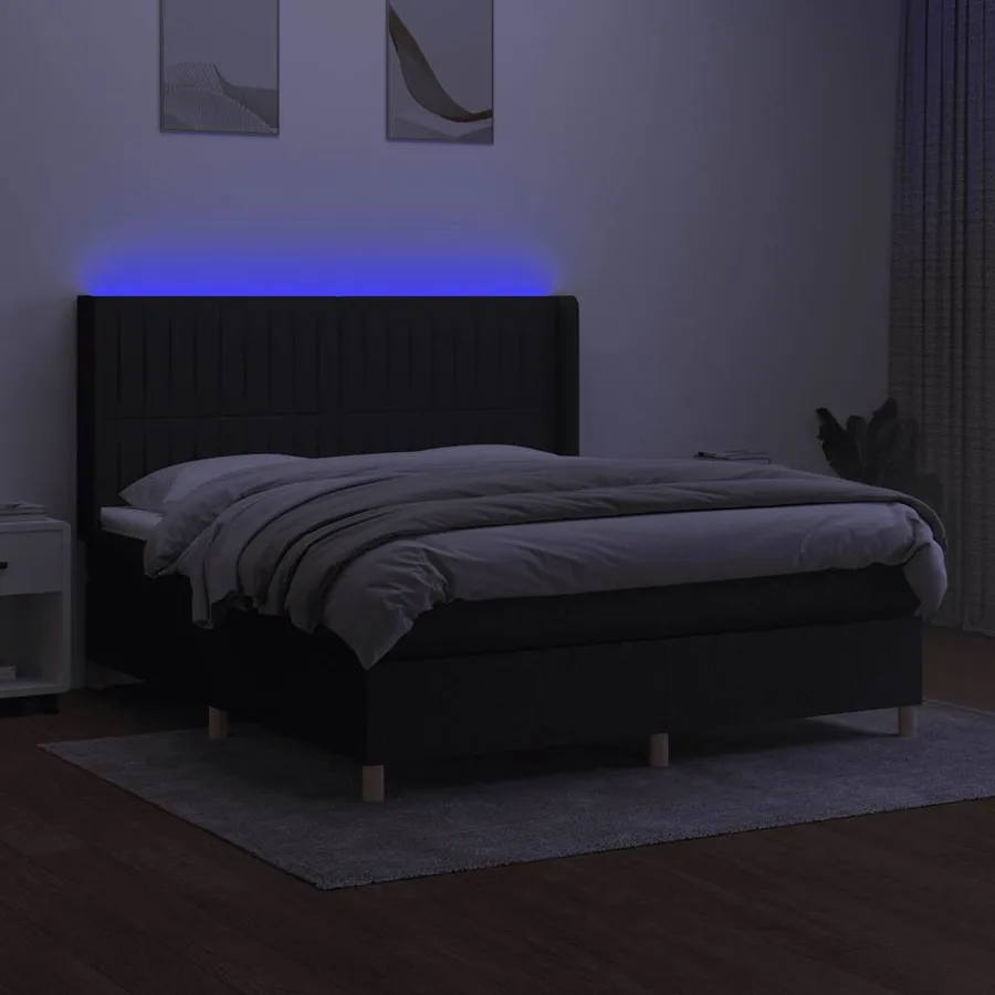 Sommier à lattes de lit matelas et LED Noir 160x200 cm Tissu - 3