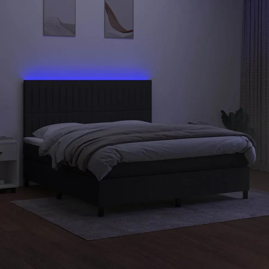 Sommier à lattes de lit et matelas et LED Noir 160x200 cm Tissu - 4