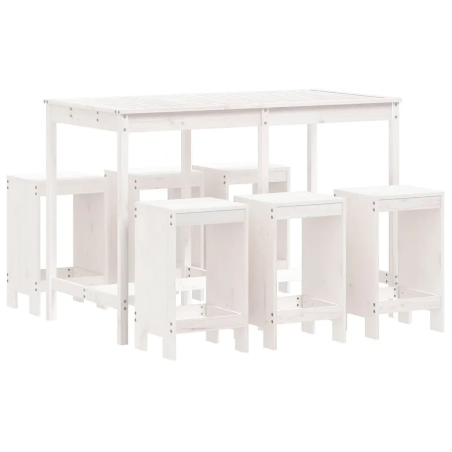 Ensemble de bar de jardin 7 pcs blanc bois de pin massif - 2