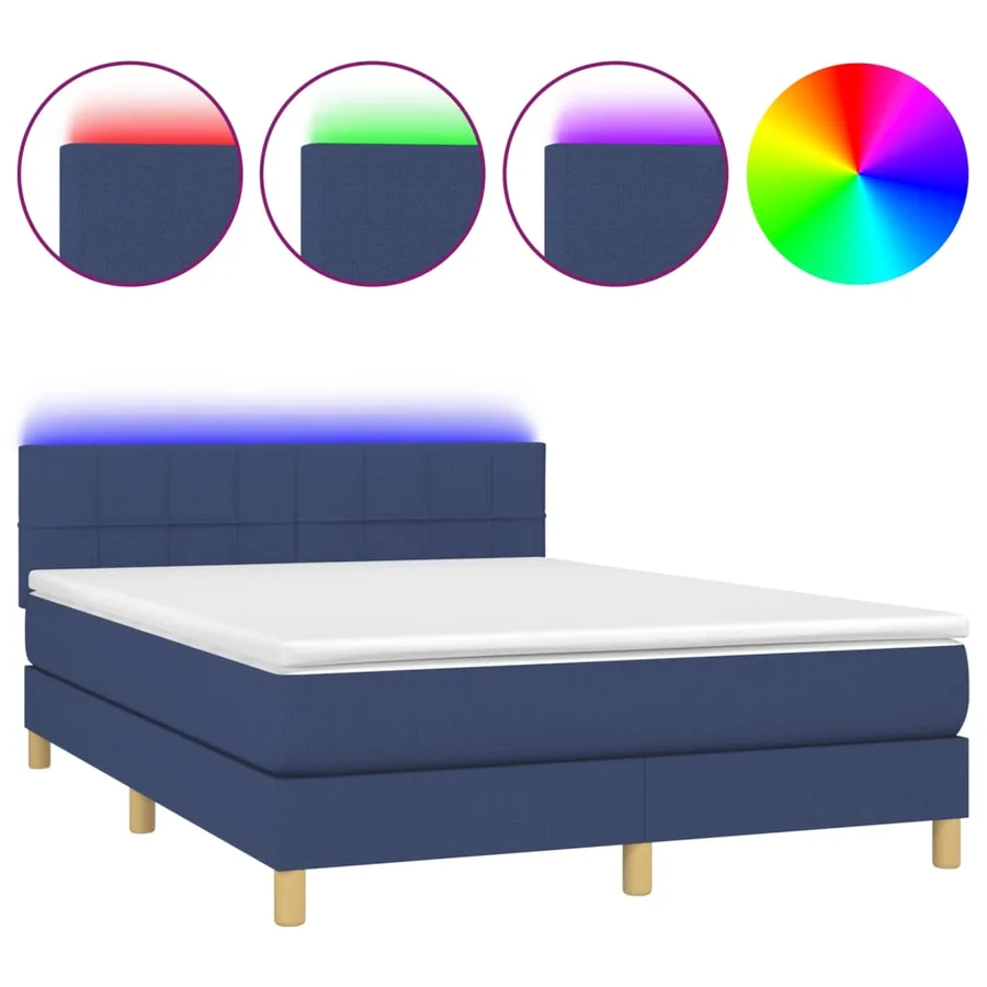 Sommier à lattes de lit avec matelas LED Bleu 140x190 cm Tissu - 2