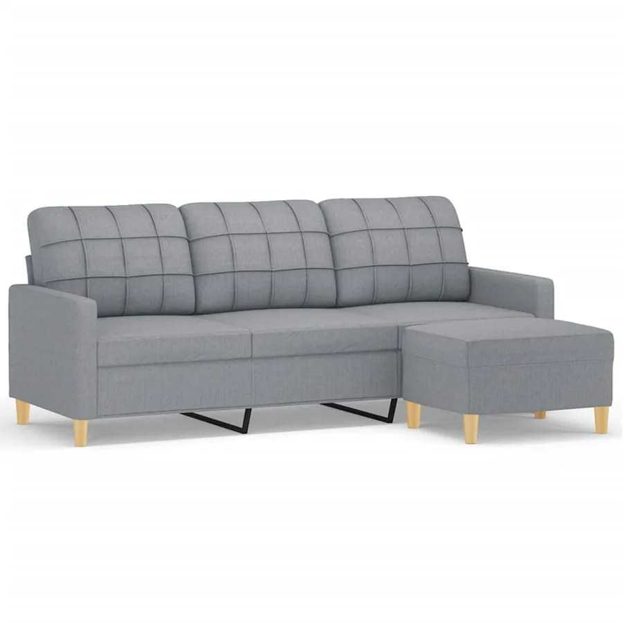 Canapé à 3 places avec repose-pieds Gris clair 180 cm Tissu - 2