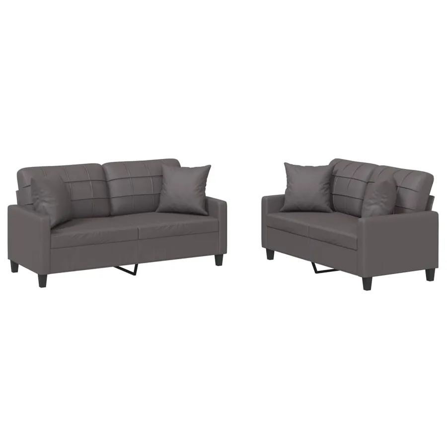 Ensemble de canapés 2 pcs avec coussins gris similicuir - 2