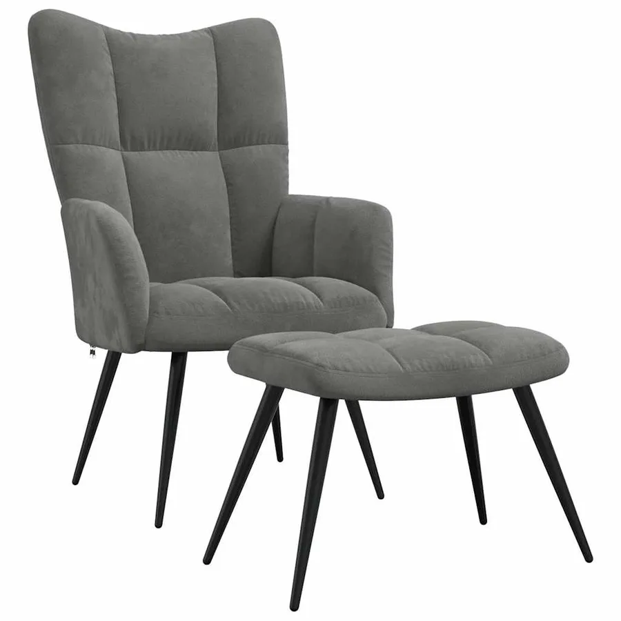 Chaise de relaxation avec tabouret Gris foncé Velours - 2