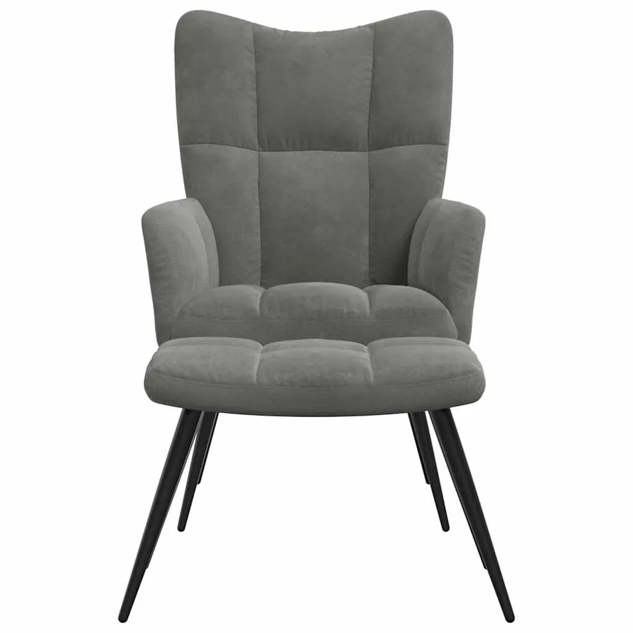 Chaise de relaxation avec tabouret Gris foncé Velours - 3