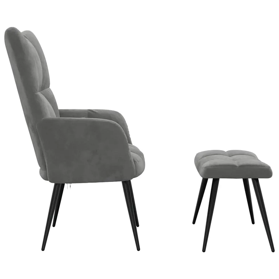Chaise de relaxation avec tabouret Gris foncé Velours - 4