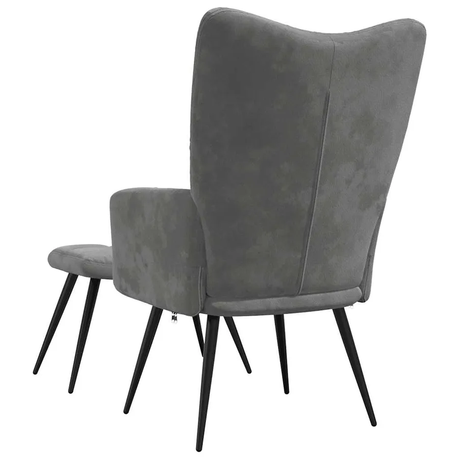 Chaise de relaxation avec tabouret Gris foncé Velours - 5