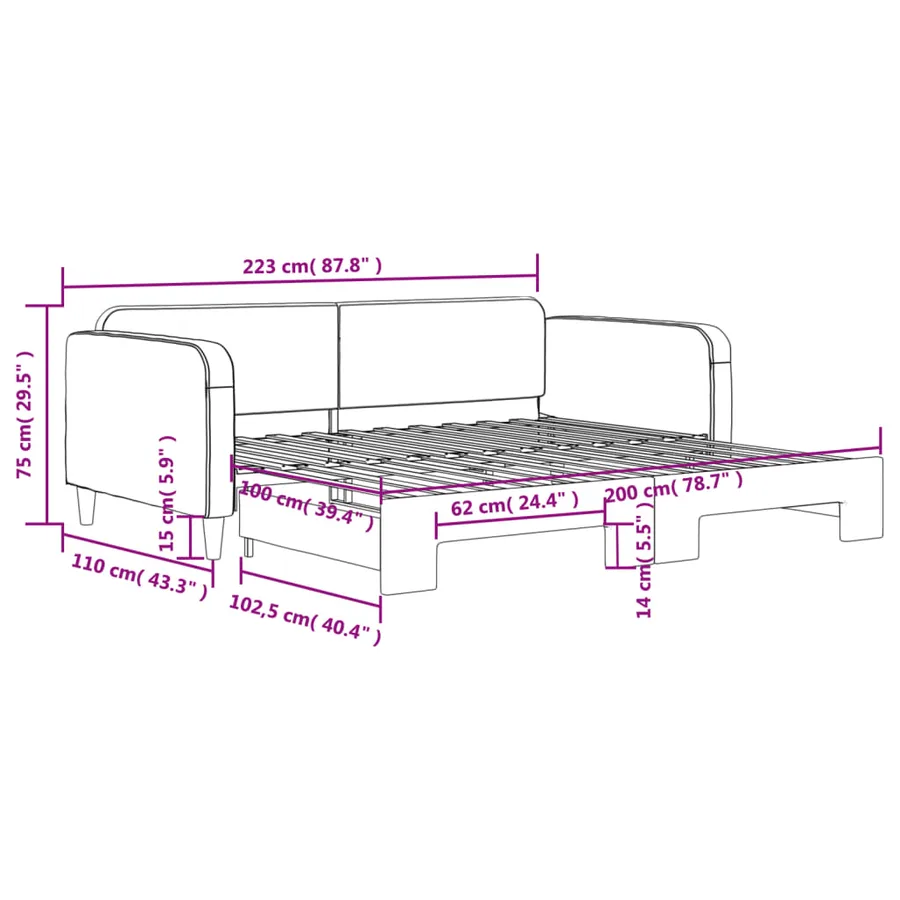Lit de jour avec gigogne sans matelas gris clair 100x200 cm - 11