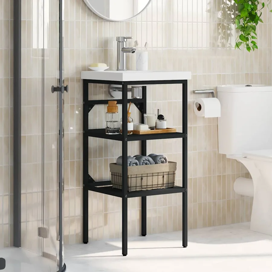 Cadre de lavabo de salle de bain Noir 40x38x83 cm Fer - 3