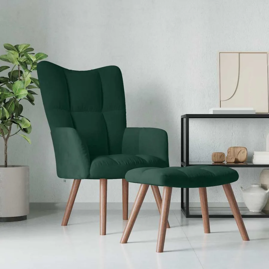 Chaise de relaxation avec repose-pied Vert foncé Velours