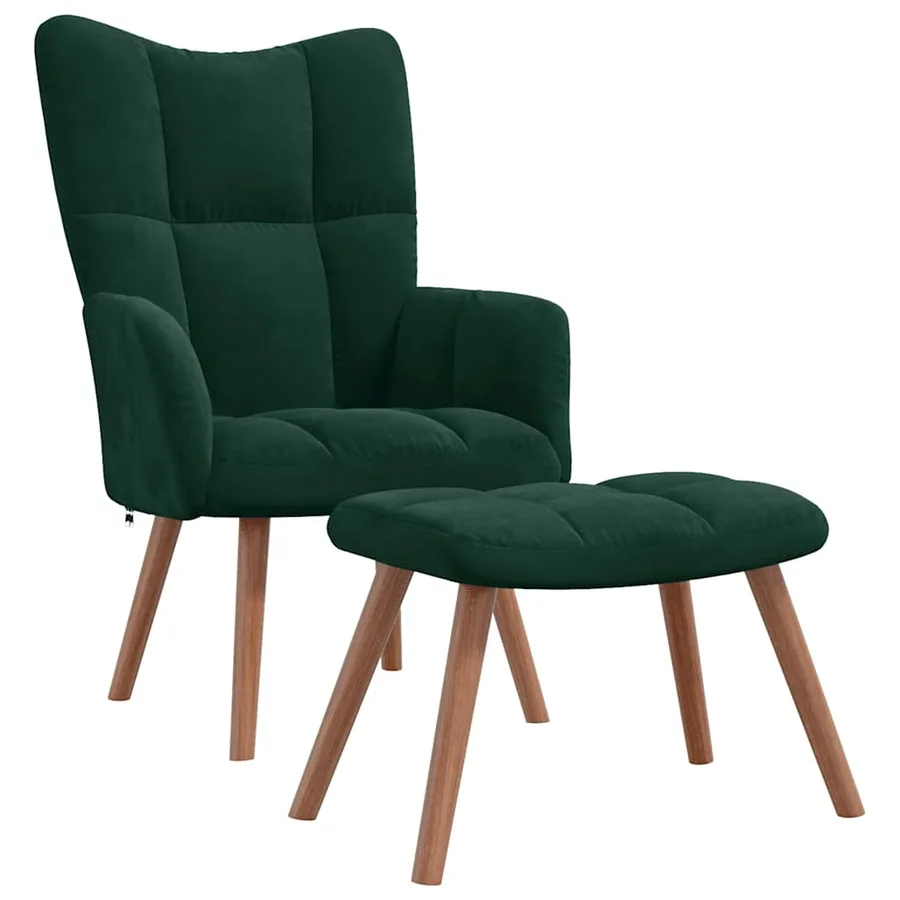 Chaise de relaxation avec repose-pied Vert foncé Velours - 2