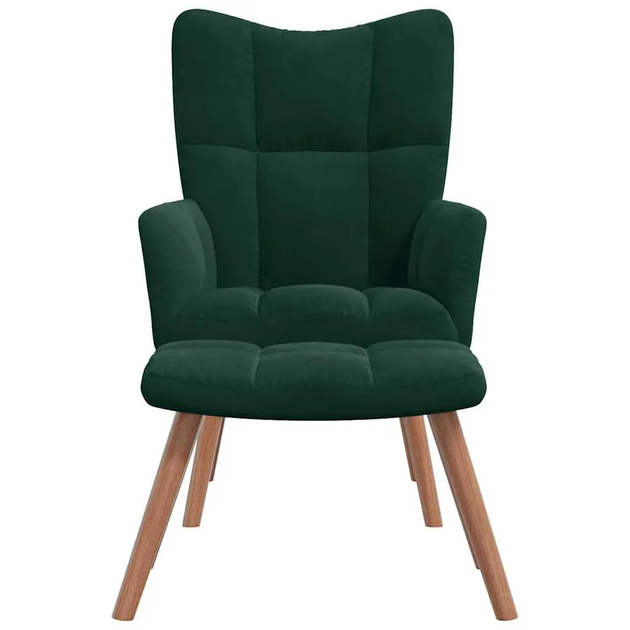 Chaise de relaxation avec repose-pied Vert foncé Velours - 3