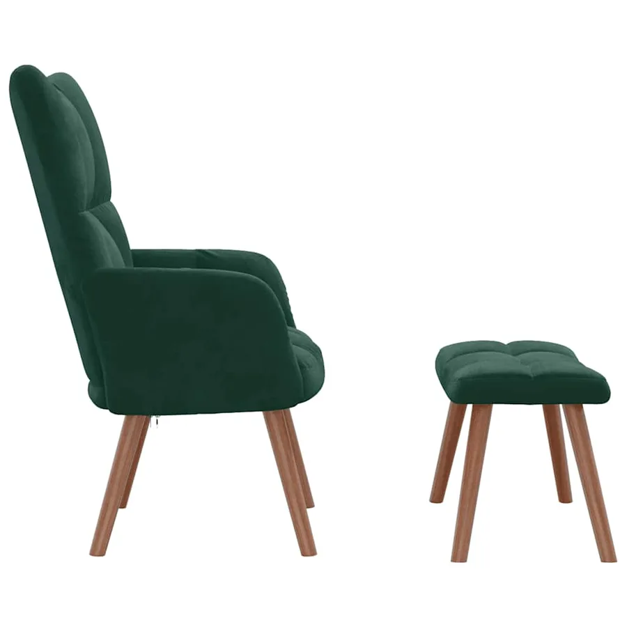 Chaise de relaxation avec repose-pied Vert foncé Velours - 4