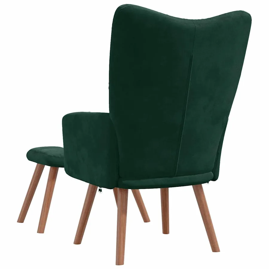 Chaise de relaxation avec repose-pied Vert foncé Velours - 5
