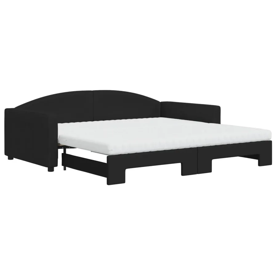Lit de jour avec gigogne et matelas noir 100x200 cm tissu - 2