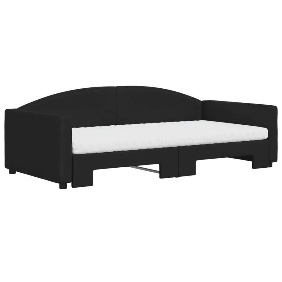 Lit de jour avec gigogne et matelas noir 100x200 cm tissu - 3