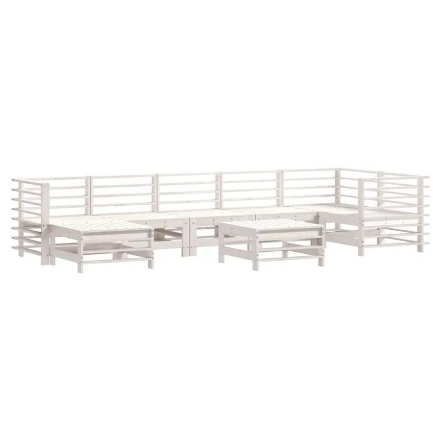 Salon de jardin 8 pcs avec coussins blanc bois massif - 3