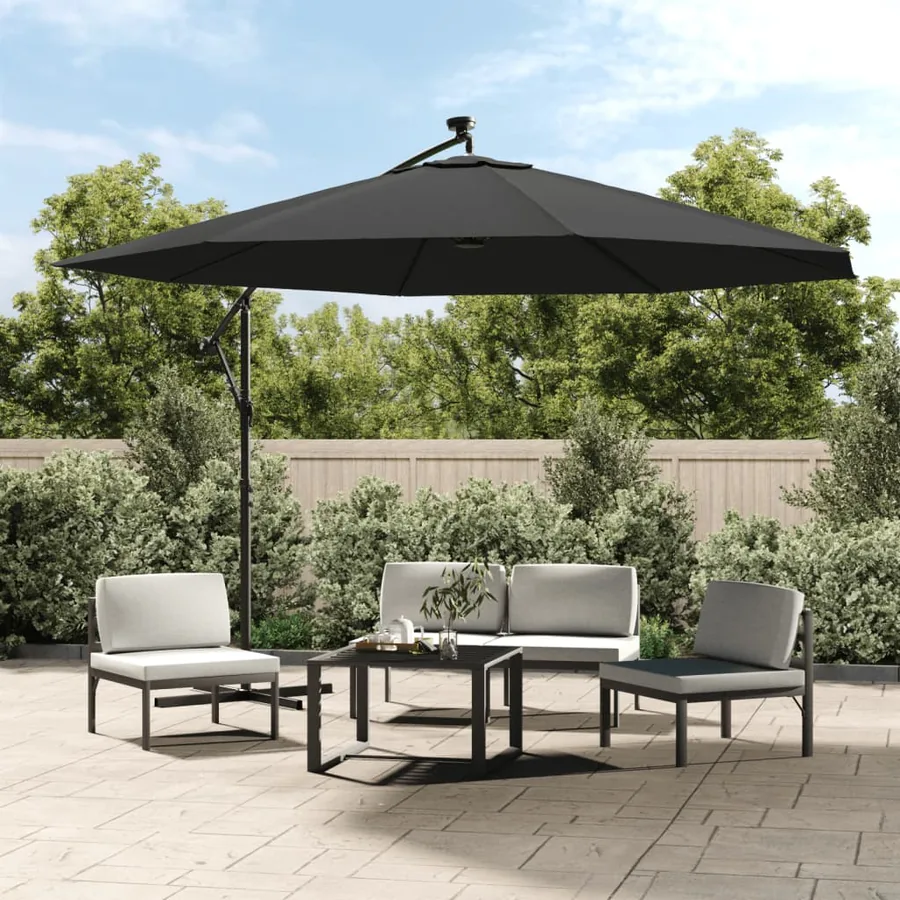 Parasol de jardin en porte-à-faux et lumières LED mât en métal