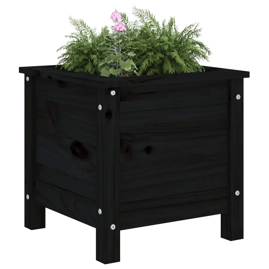 Jardinière noir 40x40x39 cm bois massif de pin - 3
