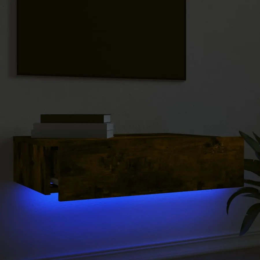 Meuble TV avec éclairage LED chêne fumé 60x35x15,5 cm - 4