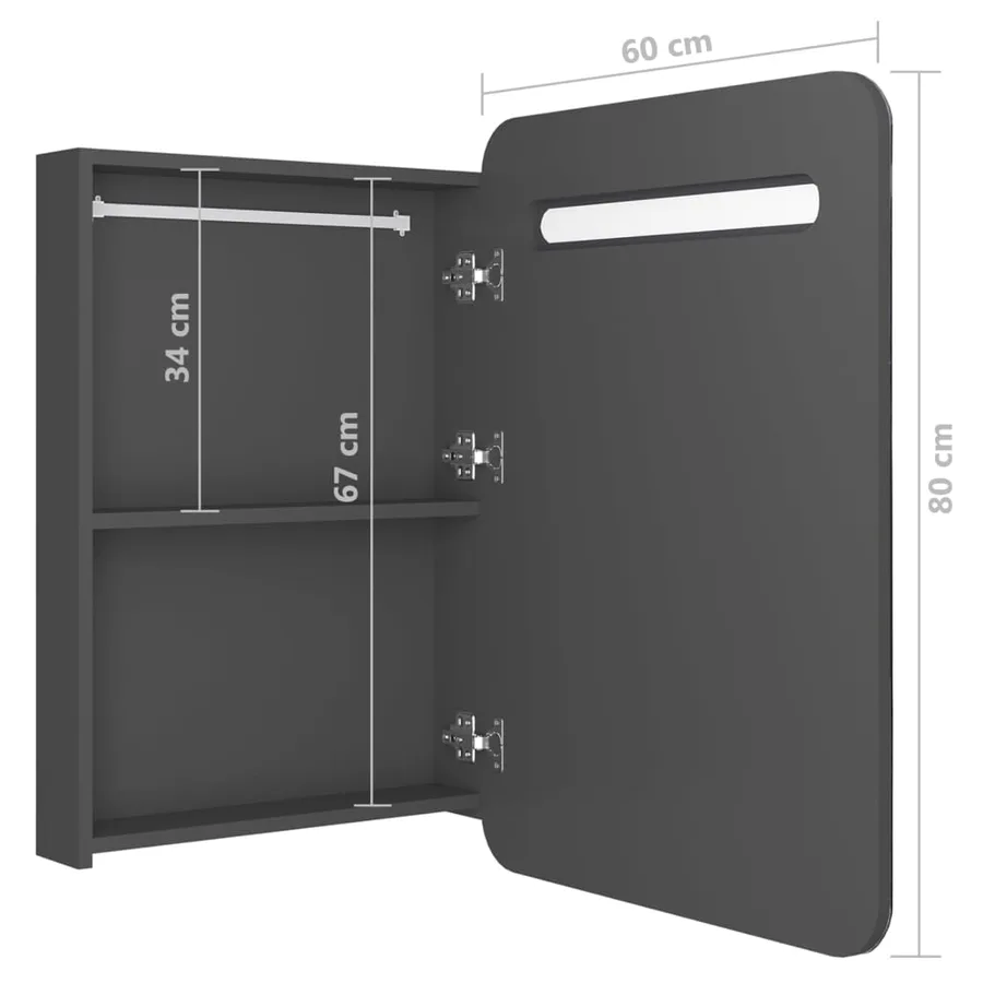 Armoire de salle de bain à miroir LED gris 60x11x80 cm - 7