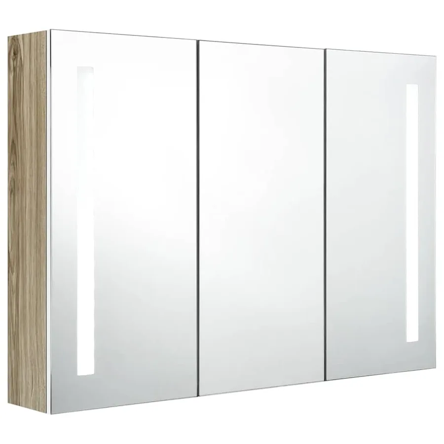Armoire de salle de bain à miroir LED 89x14x62cm blanc et chêne - 2