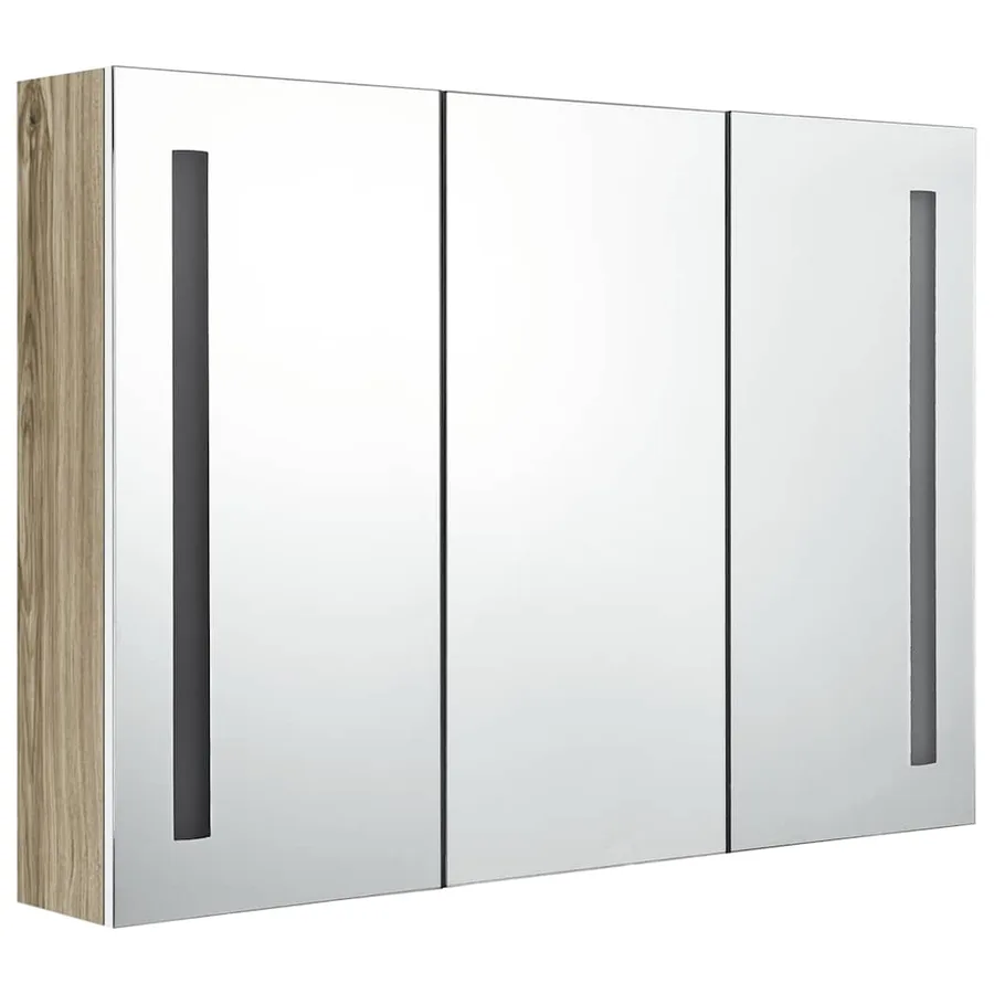 Armoire de salle de bain à miroir LED 89x14x62cm blanc et chêne - 4