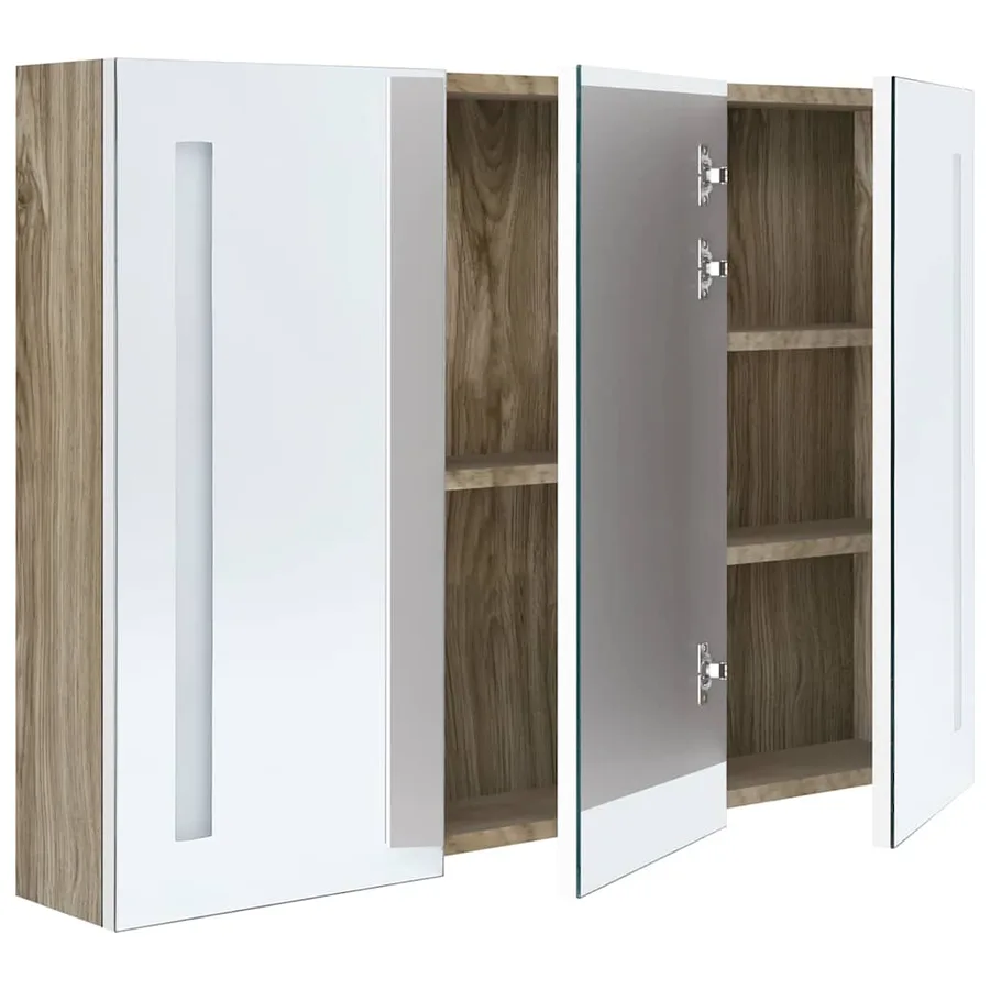 Armoire de salle de bain à miroir LED 89x14x62cm blanc et chêne - 5