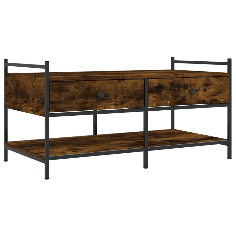 Table basse chêne fumé 99x50x50 cm bois d'ingénierie - 2