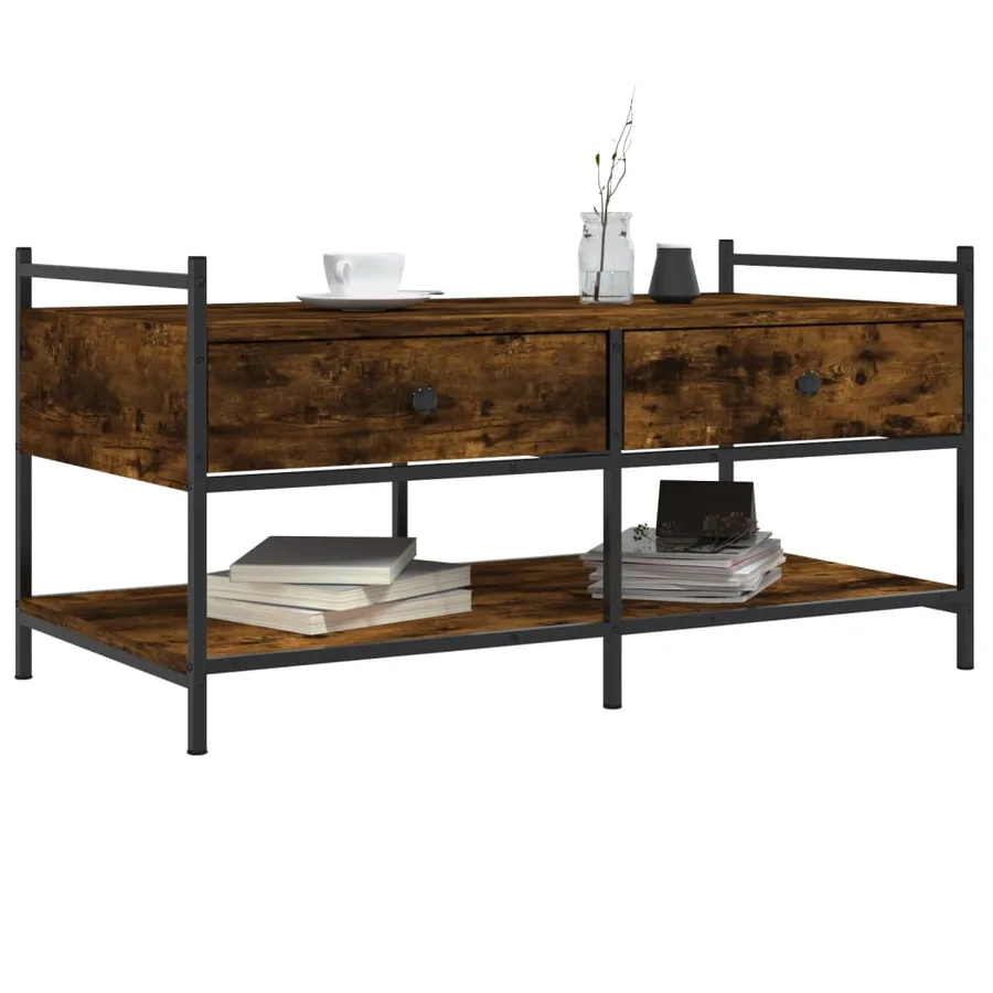 Table basse chêne fumé 99x50x50 cm bois d'ingénierie - 3
