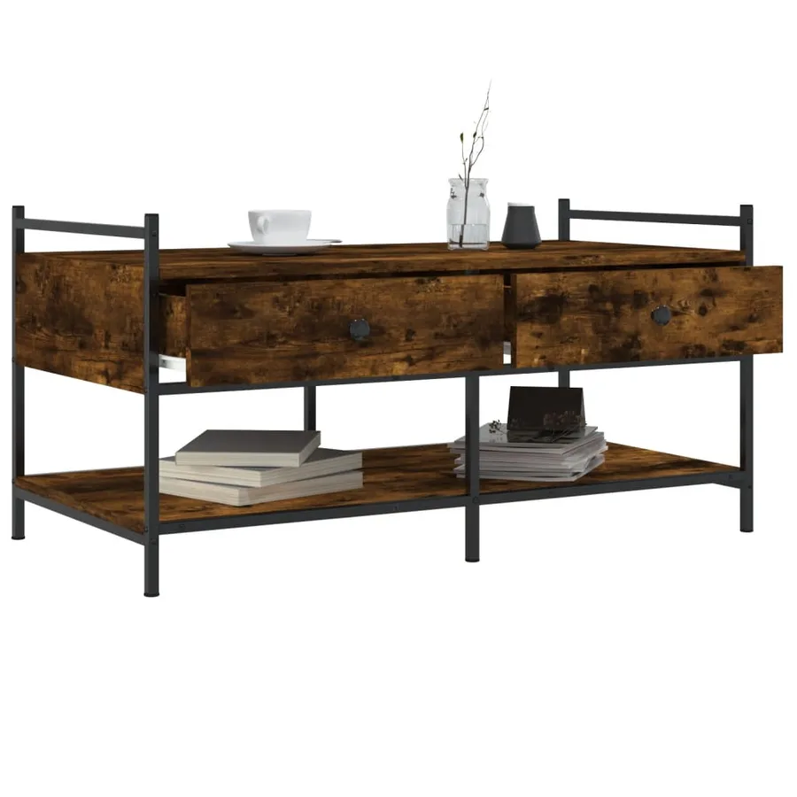 Table basse chêne fumé 99x50x50 cm bois d'ingénierie - 4