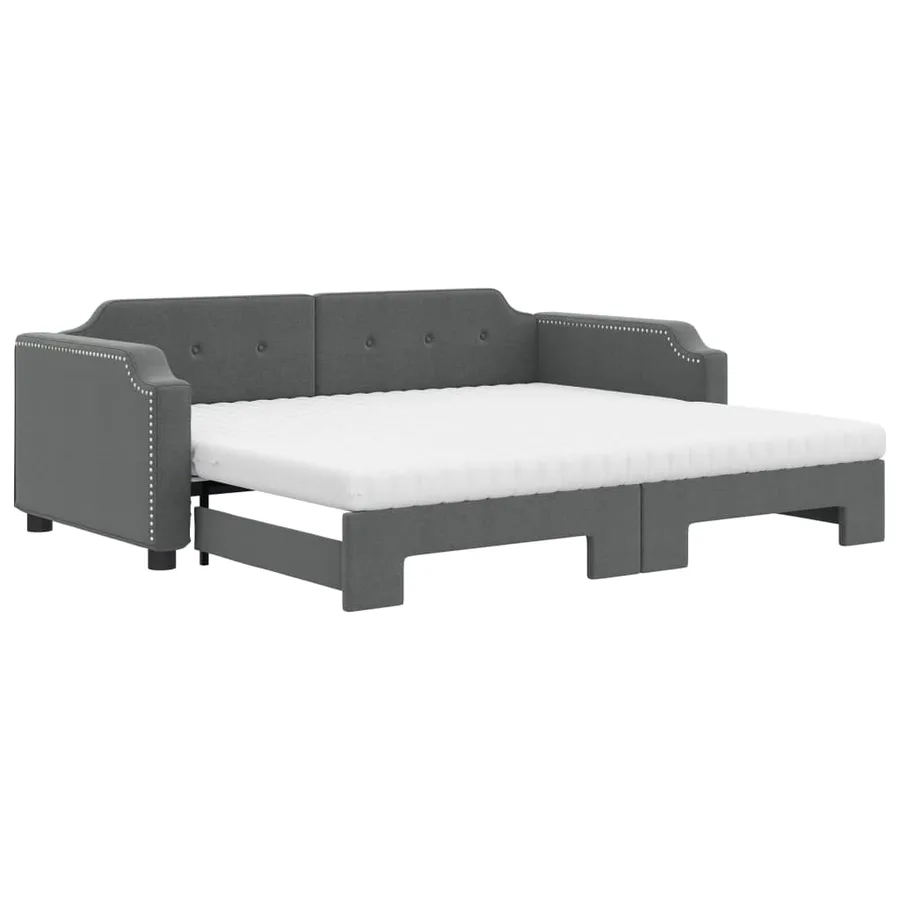 Lit de jour avec gigogne et matelas gris foncé 90x200 cm tissu - 2