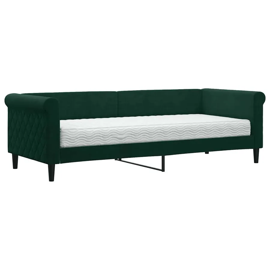 Lit de jour avec matelas vert foncé 80x200 cm velours - 2