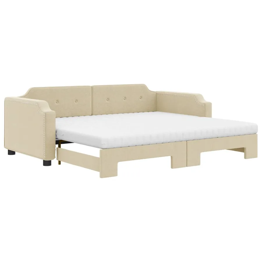 Lit de jour avec gigogne et matelas crème 80x200 cm tissu - 2