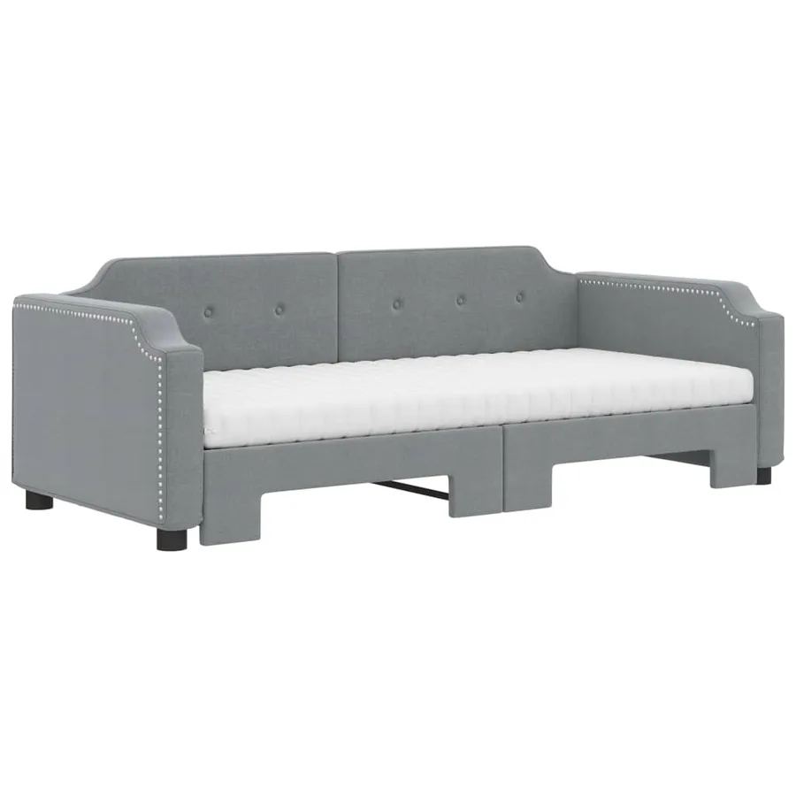 Lit de jour avec gigogne et matelas gris clair 80x200 cm tissu - 3