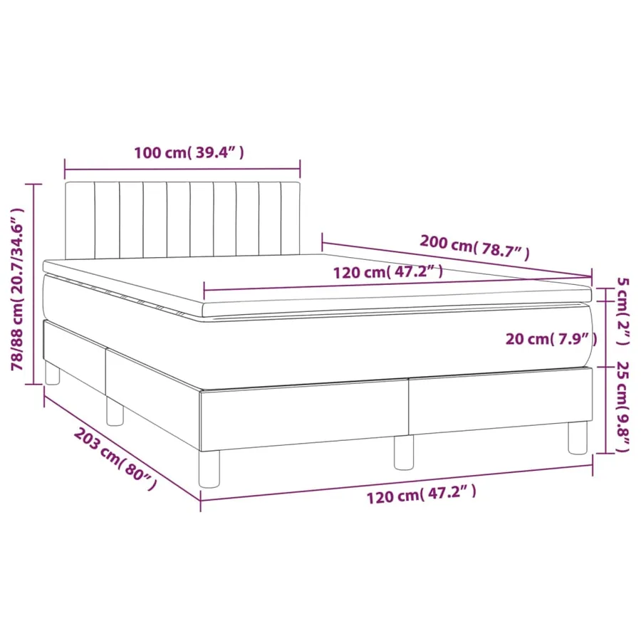 Sommier à lattes de lit avec matelas LED Gris foncé 120x200 cm - 8