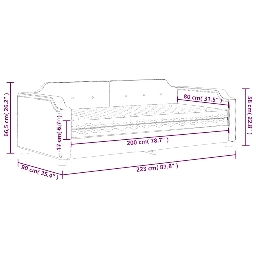 Lit de jour avec matelas noir 80x200 cm tissu - 12