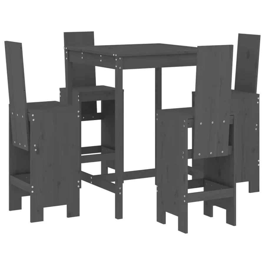Ensemble de bar de jardin 5 pcs gris bois de pin massif - 2
