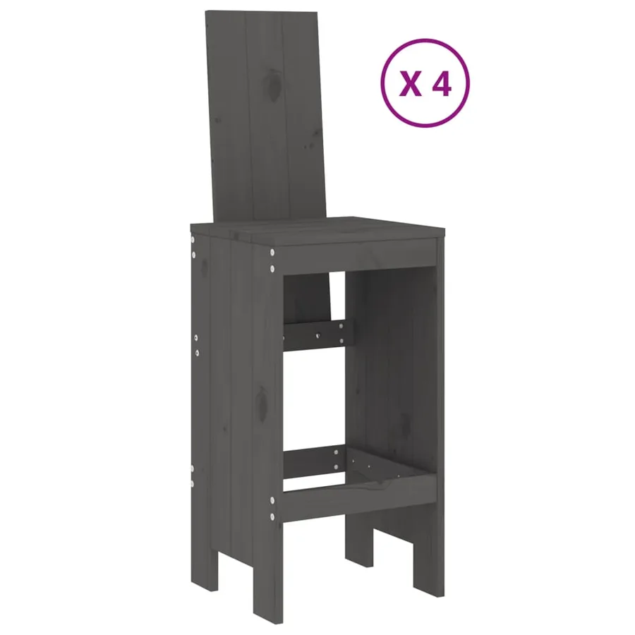 Ensemble de bar de jardin 5 pcs gris bois de pin massif - 3