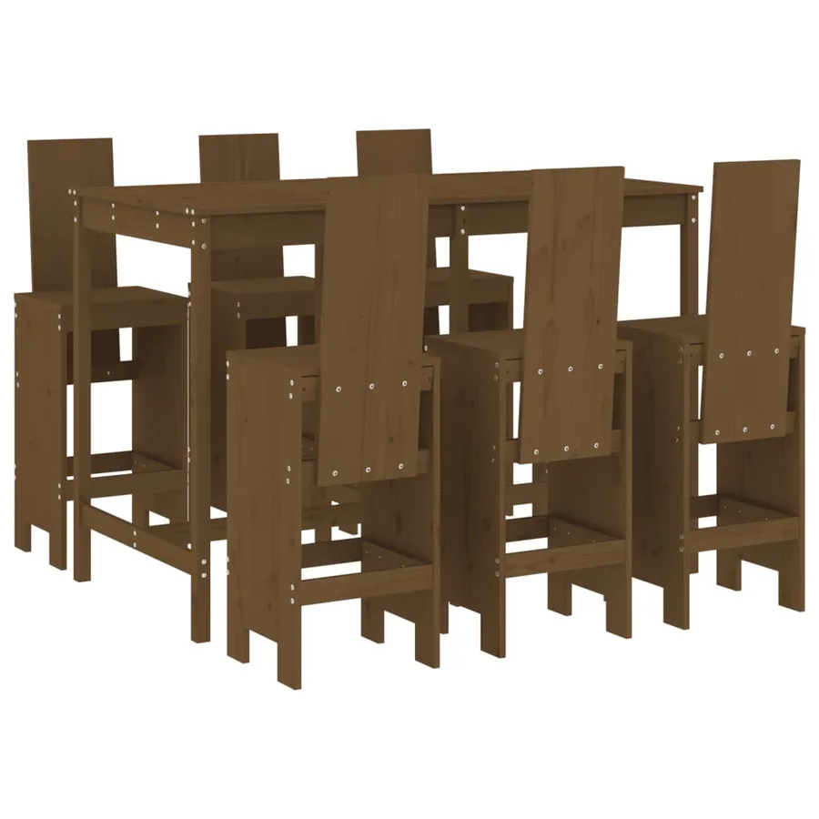 Ensemble de bar de jardin 7 pcs marron miel bois de pin massif - 2