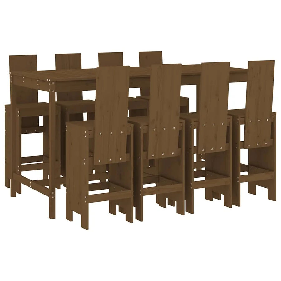 Ensemble de bar de jardin 9 pcs marron miel bois de pin massif - 2