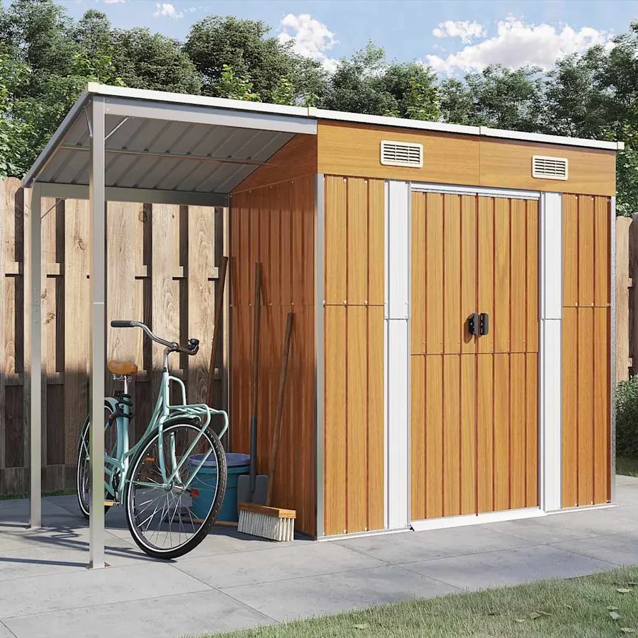 Abri de jardin avec toit prolongé marron clair 277x107x181 cm